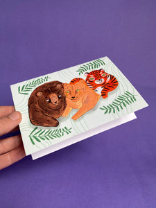 BLT Bear, Lion and Tiger best friends - A6 Greeting card - Big Cat's and Bear wildlife animal illustration - Fernandes Makes